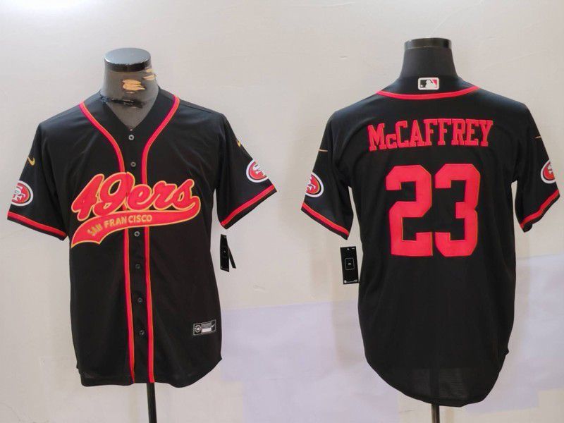 Men San Francisco 49ers #23 Mccaffrey Black gold Joint Name 2024 Nike Limited NFL Jersey style 1
